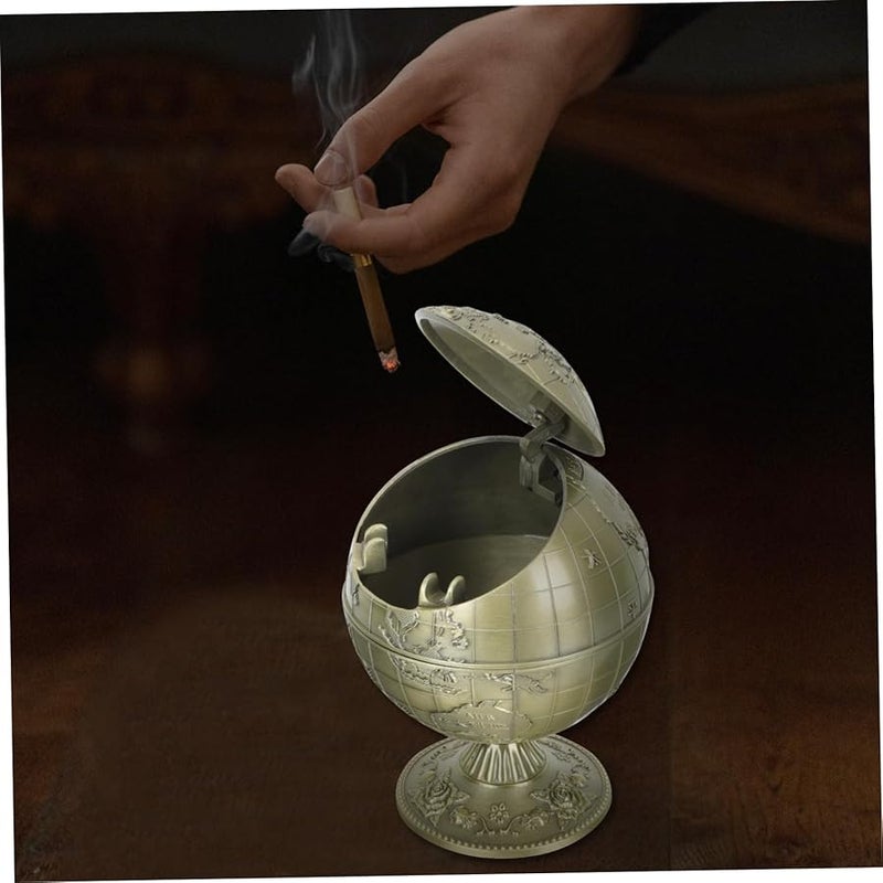 صحن رماد كرة أرضية كلاسيكي مقاوم للرياح مع غطاء، لتزيين وتخزين سطح المكتب للمكتب والمنزل - Image 3